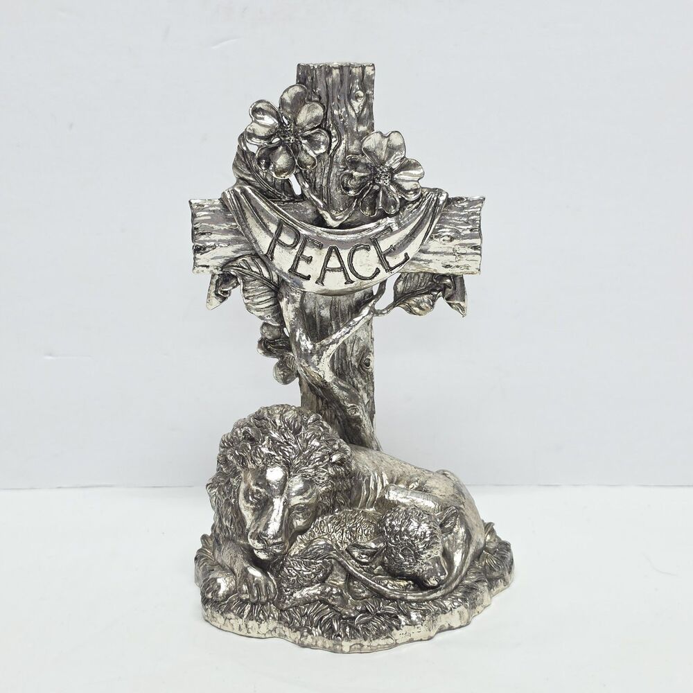Vintage 2003 Arthur Court Lion And Lamb Peace Tabletop Cross Cast Aluminum